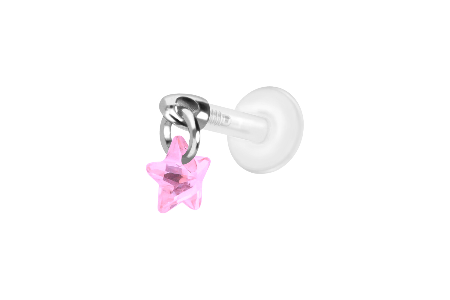 PTFE Labret Piercing mit Innengewinde + Titan-Aufsatz KRISTALLSTERN